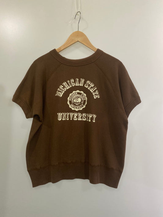 【中古品】【メンズ】  USED ユーズド 推定80年代 MICHIGAN STATE S/S SWEATSHIRT ミシガン州 スウェット シャツ トップス  146-240703-jt-18-min サイズ：M カラー：ブラウン 万代Net店