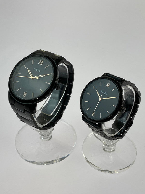 【中古品】【メンズ/レディース】 FOSSIL フォッシル THE MINIMALIST 3H PAIR BLACK STAINLESS-STEEL FS5514SET ペアウォッチ 腕時計 198-240705-yn-03-min カラー：ブラック 万代Net店