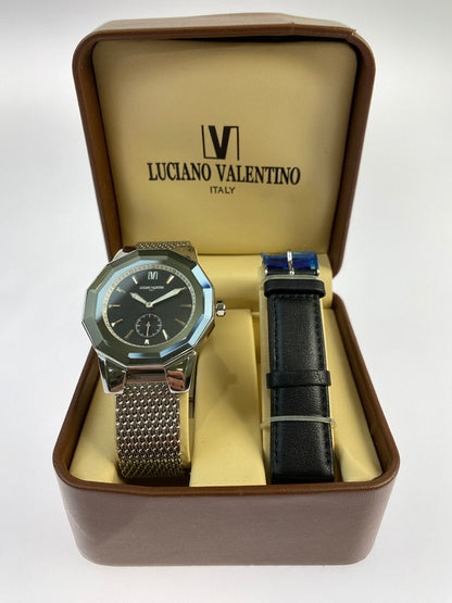 【中古品】【メンズ】 LUCIANO VALENTINO ルチアーノ・バレンチノ LV1004 クォーツ腕時計 197-240713-AS-9-min カラー：シルバー ブラック文字盤 万代Net店