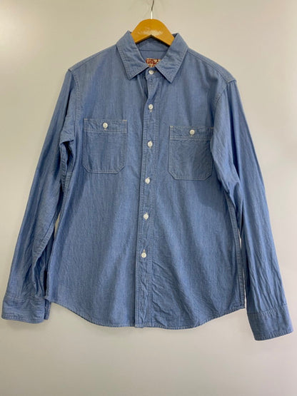 【中古】【メンズ】  KOJIMA GENES CHAMBRAY WORK SHIRT 児島ジーンズ シャンブレーワークシャツ 長袖シャツ トップス 145-240806-yn-07-min サイズ：M カラー：ライトブルー 万代Net店