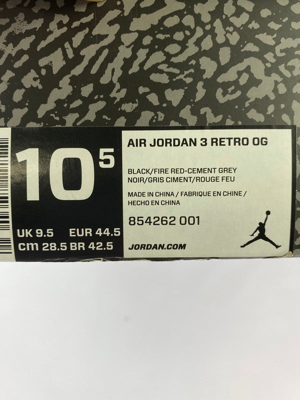 【中古美品】【メンズ】 NIKE ナイキ 854262-001 AIR JORDAN 3 RETRO OG エアジョーダン 3 レトロ スニーカー シューズ 靴 160-240718-me-12-min サイズ：28.5cm カラー：BLACK/FIRE RED-CEMENT GREY 万代Net店