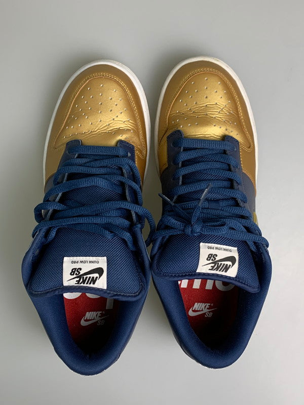 【中古品】【メンズ】 NIKE SB×SUPREME ナイキエスビー シュプリーム DUNK LOW OG QSMETALLIC GOLD NAVY メタリックゴールド ネイビー CK3480-700 メンズ スニーカー 靴 シューズ 160-260709-hu-11-min サイズ：28ｃｍ US10 カラー：METALLIC GOLD 万代Net店