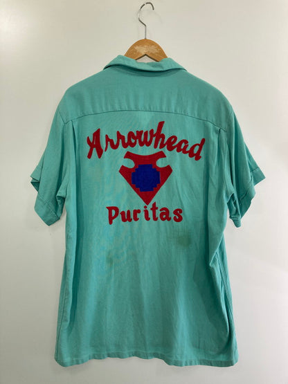 【中古品】【メンズ】  BOWLER’S 50-60's ARROWHEAD PURITAS BOWLING SHIRT アローヘッド・ピューリタス 刺繍 ボウリングシャツ 半袖シャツ 146-240725-hi-8-min カラー：グリーン系 万代Net店