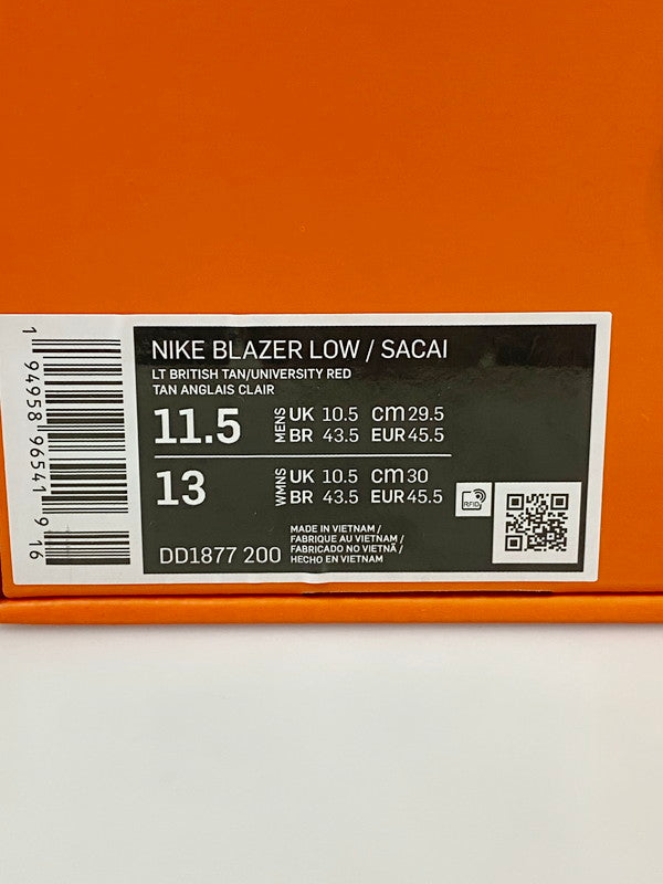 【LIFTる。景品】【中古品】【メンズ】 NIKE ナイキ BLAZER LOW / SACAI DD1877-200 ブレーザー ロー サカイ スニーカー 靴 160-240725-yn-04-min サイズ：29.5cm US11.5 カラー：LT BRITISH TAN/UNIVERSITY RED 万代Net店