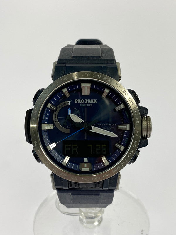 【中古品】【メンズ】 CASIO カシオ PROTREK CLIMBER LINE プロトレック クライマーライン 電波ソーラー腕時計  197-240801-yn-13-min カラー：文字盤：ネイビー 万代Net店