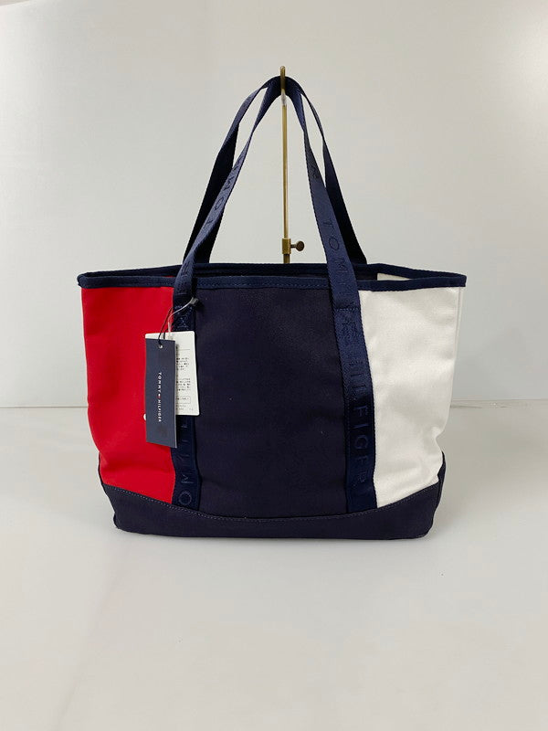 【中古品】【メンズ/レディース】 TOMMY HILFIGER トミーヒルフィガー MEDIUM CANVAS TOTE BAG 69J2255 オンライン限定 ミディアムキャンバストートバッグ カバン 188-240803-yn-19-min カラー：ホワイト/ネイビー/レッド 万代Net店