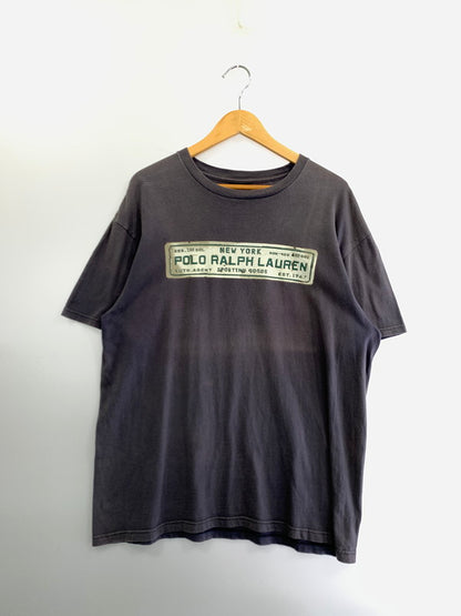 【中古品】【メンズ】 POLO SPORTS ポロスポーツ 90S BAR LOGO PRINTED T-SHIRT ロゴTシャツ トップス 146-240831-ks-31-min サイズ：LL カラー：パープル系 万代Net店