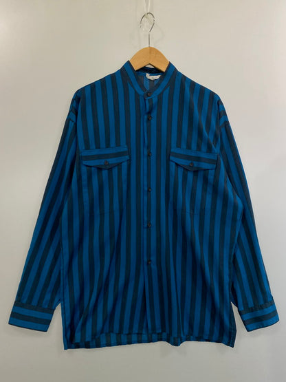 【中古品】【メンズ】  EURO VINTAGE ヨーロッパヴィンテージ STRIPED BAND COLLAR SHIRT カラーシャツ トップス 146-241010-ks-21-min サイズ：39 カラー：ブルー系 万代Net店