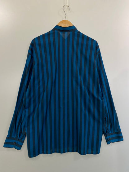 【中古品】【メンズ】  EURO VINTAGE ヨーロッパヴィンテージ STRIPED BAND COLLAR SHIRT カラーシャツ トップス 146-241010-ks-21-min サイズ：39 カラー：ブルー系 万代Net店