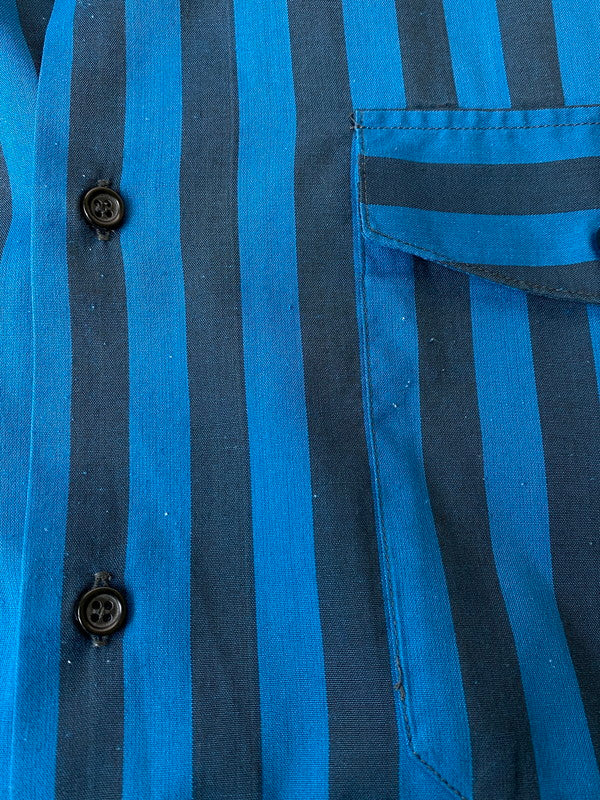 【中古品】【メンズ】  EURO VINTAGE ヨーロッパヴィンテージ STRIPED BAND COLLAR SHIRT カラーシャツ トップス 146-241010-ks-21-min サイズ：39 カラー：ブルー系 万代Net店