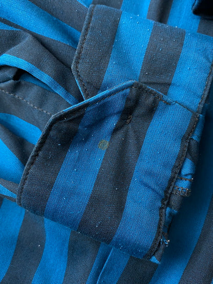 【中古品】【メンズ】  EURO VINTAGE ヨーロッパヴィンテージ STRIPED BAND COLLAR SHIRT カラーシャツ トップス 146-241010-ks-21-min サイズ：39 カラー：ブルー系 万代Net店