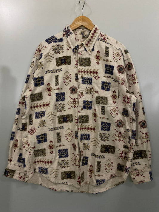 【中古品】【メンズ】 WOOLRICH ウールリッチ 90's L/S BD SHIRT ロングスリーブ ボタンダウンシャツ 長袖シャツ メキシコ製 トップス 146-240807-yn-22-min サイズ：L カラー：ベージュ系 万代Net店