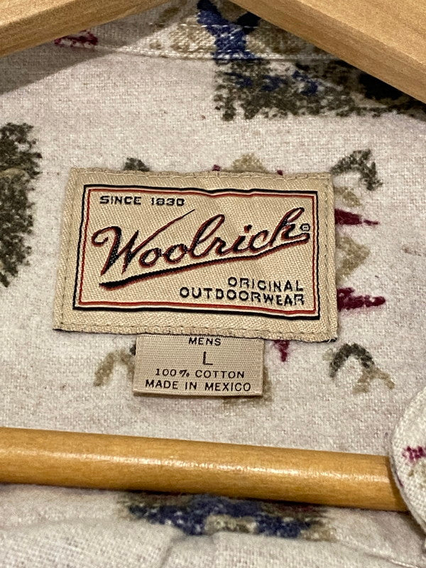 【中古品】【メンズ】 WOOLRICH ウールリッチ 90's L/S BD SHIRT ロングスリーブ ボタンダウンシャツ 長袖シャツ メキシコ製 トップス 146-240807-yn-22-min サイズ：L カラー：ベージュ系 万代Net店