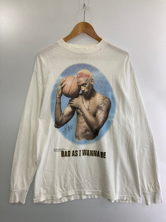 【中古品】【メンズ】 MURINA DENNIS RODMAN c1996 BAD AS I WANNA BE LS TEE ムリナ デニスロッドマン 長袖Tシャツ トップス 146-240807-yn-02-min サイズ：L カラー：ホワイト 万代Net店