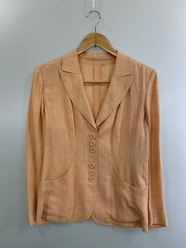【中古品】【メンズ】 TRUS SARDI トラサルディ LINEN JACKET リネンジャケット テーラードジャケット 麻素材 146-260611-kt-03-min サイズ：36 カラー：ベージュ系 万代Net店