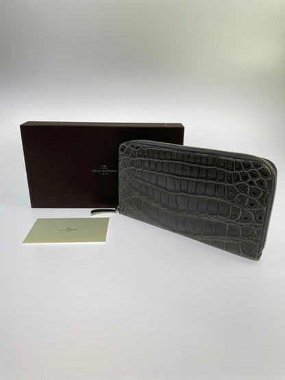 【中古品】【メンズ】 PELLE MORBIDA ペッレモルビダ LONG WALLET ナイルクロコレザー ラウンドファスナーウォレット 長財布 200-240821-yn-09-min カラー：グレー 万代Net店