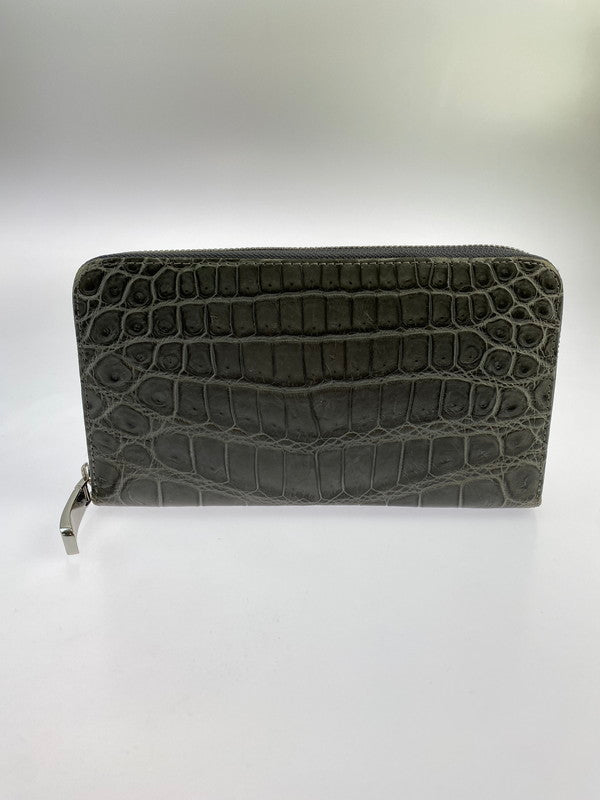 【中古品】【メンズ】 PELLE MORBIDA ペッレモルビダ LONG WALLET ナイルクロコレザー ラウンドファスナーウォレット 長財布 200-240821-yn-09-min カラー：グレー 万代Net店