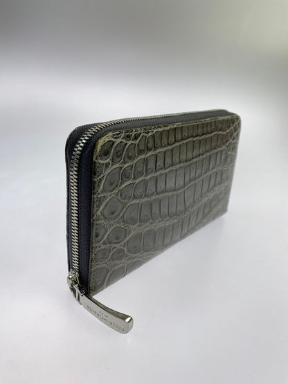 【中古品】【メンズ】 PELLE MORBIDA ペッレモルビダ LONG WALLET ナイルクロコレザー ラウンドファスナーウォレット 長財布 200-240821-yn-09-min カラー：グレー 万代Net店