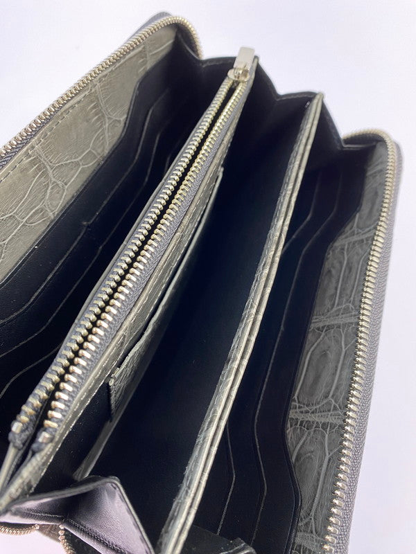 【中古品】【メンズ】 PELLE MORBIDA ペッレモルビダ LONG WALLET ナイルクロコレザー ラウンドファスナーウォレット 長財布 200-240821-yn-09-min カラー：グレー 万代Net店