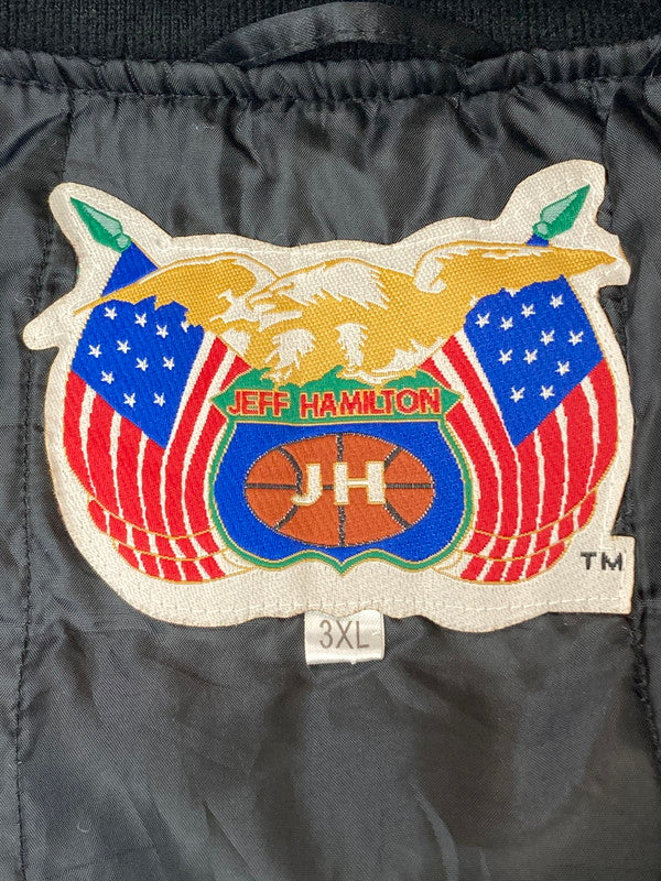 【中古品】【メンズ】  JEFF HAMILTON NBA WAPPEN STADIUM JACKET ジェフ ハミルトン ワッペン スタジアムジャケット アウター 146-240819-yn-15-min サイズ：3XL カラー：ブラック 万代Net店