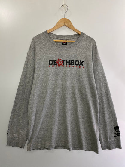 【中古品】【メンズ】 ZERO TRAINWRECK ゼロトレインレック 90S DEATHBOX SKATEBOARDS L S T-SHIRT 90年代 デスボックス スケートボード ロングスリーブ Tシャツ トップス 長袖 146-240825-ma-11-min サイズ：サイズ不明 カラー：グレー 万代Net店