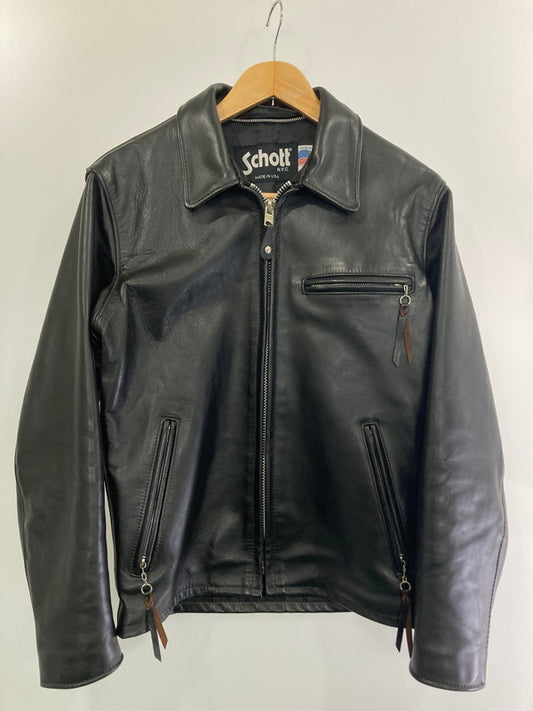 【中古品】【メンズ】 schott ショット TRUCKER LEATHER JKT BLACK 103US USA製 レザートラッカー ライダー ジャケット メンズ 革ジャン 145-240822-em-9-min サイズ：36 カラー：ブラック 万代Net店