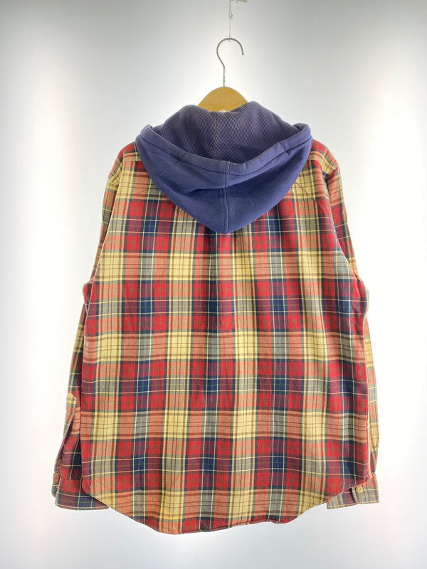 【中古品】【メンズ】 Polo by Ralph Lauren ポロバイラルフローレン HOODED CHECK SHIRT フーデッド チェックシャツ 長袖シャツ トップス 146-240827-yn-11-min サイズ：M カラー：レッド/ベージュ/ネイビー 万代Net店