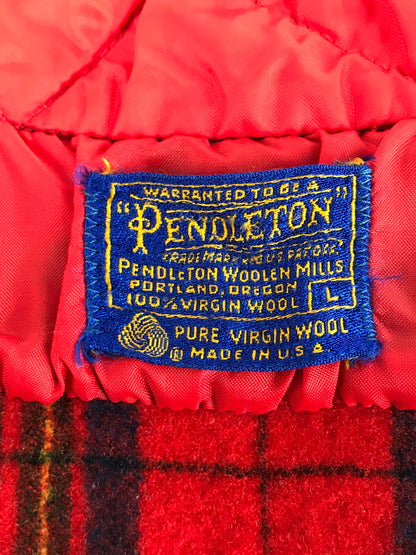 【現状渡し品】【メンズ】 PENDLETON ペンドルトン USA製 70's WOOL CHECK SHIRT 70年代 ウール チェックシャツ 長袖シャツ ヴィンテージ 144-251214-rt-01-tag サイズ：L カラー：レッド 万代Net店