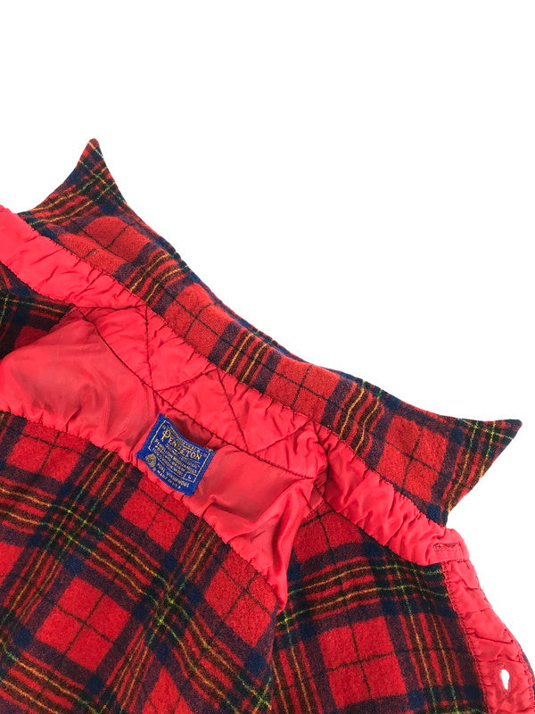 【現状渡し品】【メンズ】 PENDLETON ペンドルトン USA製 70's WOOL CHECK SHIRT 70年代 ウール チェックシャツ 長袖シャツ ヴィンテージ 144-251214-rt-01-tag サイズ：L カラー：レッド 万代Net店