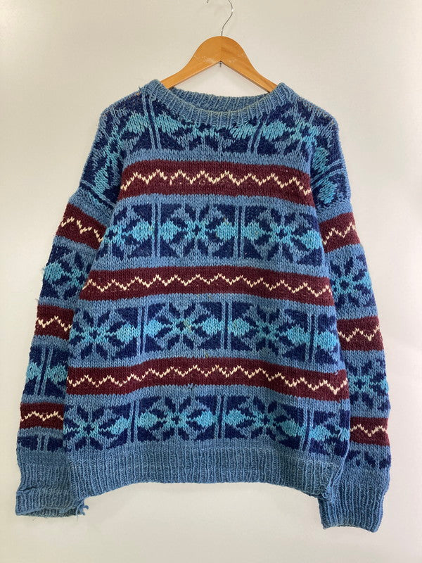 【中古品】【メンズ】  MALLKU CREATIONS エクアドル製 NORDIC KNIT SWEATER 146-240828-mo-12-min カラー：ブルー 万代Net店