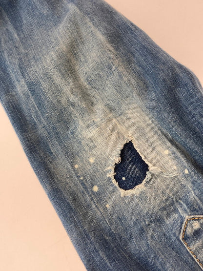 【現状渡し品】【メンズ】 DSQUARED2 ディースクエアード S74DM0117 クラッシュ加工デニムシャツ 141-240902-me-06-min サイズ：44 カラー：インディゴ 万代Net店