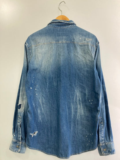 【現状渡し品】【メンズ】 DSQUARED2 ディースクエアード S74DM0117 クラッシュ加工デニムシャツ 141-240902-me-06-min サイズ：44 カラー：インディゴ 万代Net店