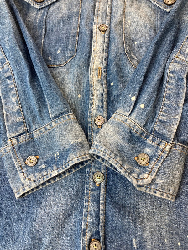 【現状渡し品】【メンズ】 DSQUARED2 ディースクエアード S74DM0117 クラッシュ加工デニムシャツ 141-240902-me-06-min サイズ：44 カラー：インディゴ 万代Net店