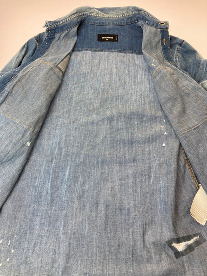 【現状渡し品】【メンズ】 DSQUARED2 ディースクエアード S74DM0117 クラッシュ加工デニムシャツ 141-240902-me-06-min サイズ：44 カラー：インディゴ 万代Net店