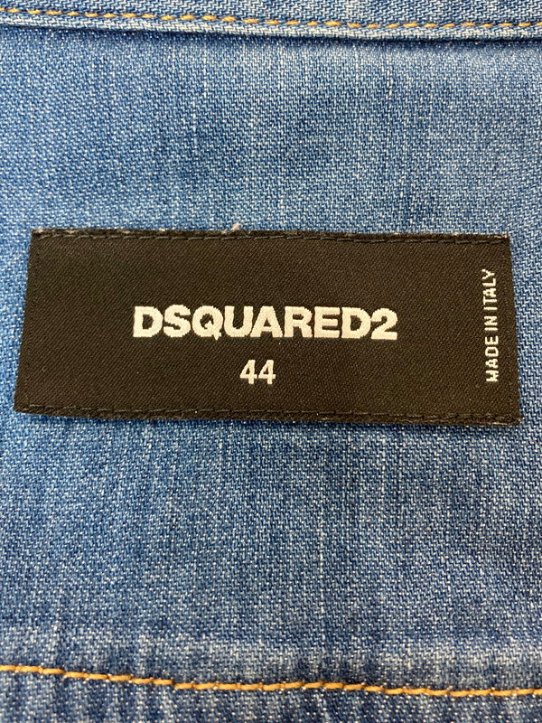 【現状渡し品】【メンズ】 DSQUARED2 ディースクエアード S74DM0117 クラッシュ加工デニムシャツ 141-240902-me-06-min サイズ：44 カラー：インディゴ 万代Net店