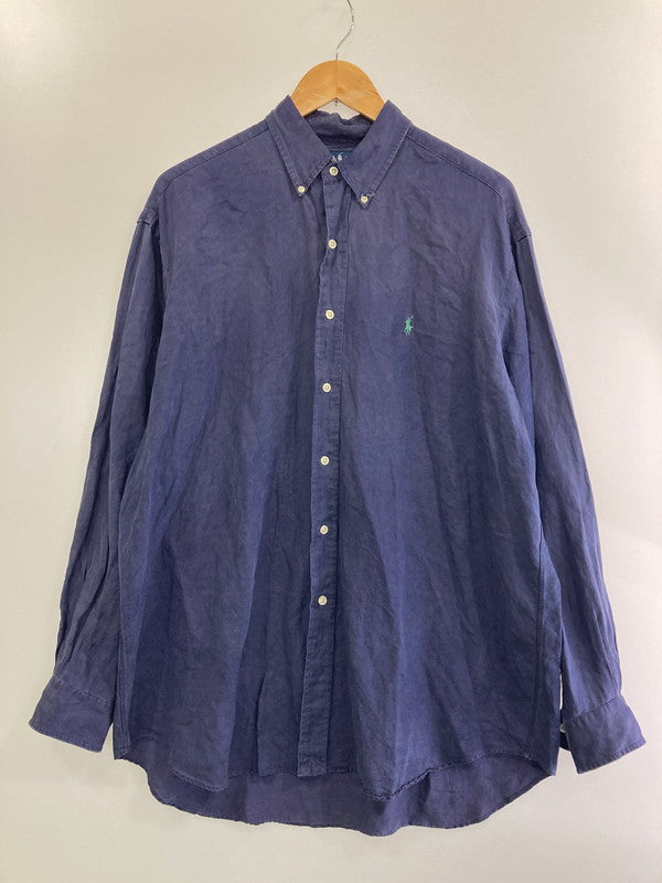 【中古品】【メンズ】 RALPH LAUREN ラルフローレン 紺タグ BLAKE LS シルクリネンBD SHIRT ブレイク 長袖シャツ  146-240902-me-14-min サイズ：L カラー：パープル系 万代Net店