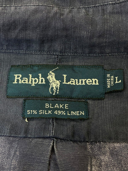 【中古品】【メンズ】 RALPH LAUREN ラルフローレン 紺タグ BLAKE LS シルクリネンBD SHIRT ブレイク 長袖シャツ  146-240902-me-14-min サイズ：L カラー：パープル系 万代Net店