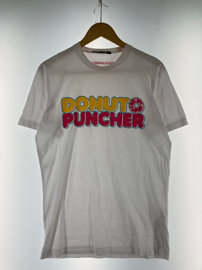 【中古品】【メンズ】 DSQUARED2 ディースクエアード DONUT PUNCHER TEE S71GD1149 ドーナツ パンチャー ロゴ Tシャツ メンズ 半袖トップス ロゴプリント 141-240907-em-7-min サイズ：XS カラー：ホワイト 万代Net店