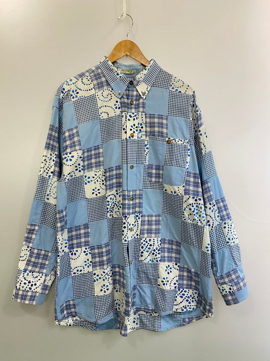 【中古品】【メンズ】 ORVIS オービス 90S PATCH WORK SHIRT パッチワークシャツ トップス 146-250719-ks-25-min サイズ：L カラー：ブルー系 万代Net店