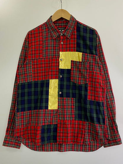 【中古品】【メンズ】 COMME des GARCONS HOMME PLUS コムデギャルソンオムプリュス PH-B043 11AW デカダンス期 コットン切替チェックシャツ 長袖トップス シャツ 140-240909-me-38-min サイズ：M カラー：レッド系 チェック柄 万代Net店