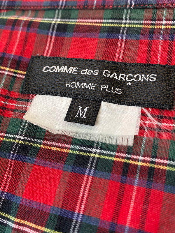 【中古品】【メンズ】 COMME des GARCONS HOMME PLUS コムデギャルソンオムプリュス PH-B043 11AW デカダンス期 コットン切替チェックシャツ 長袖トップス シャツ 140-240909-me-38-min サイズ：M カラー：レッド系 チェック柄 万代Net店