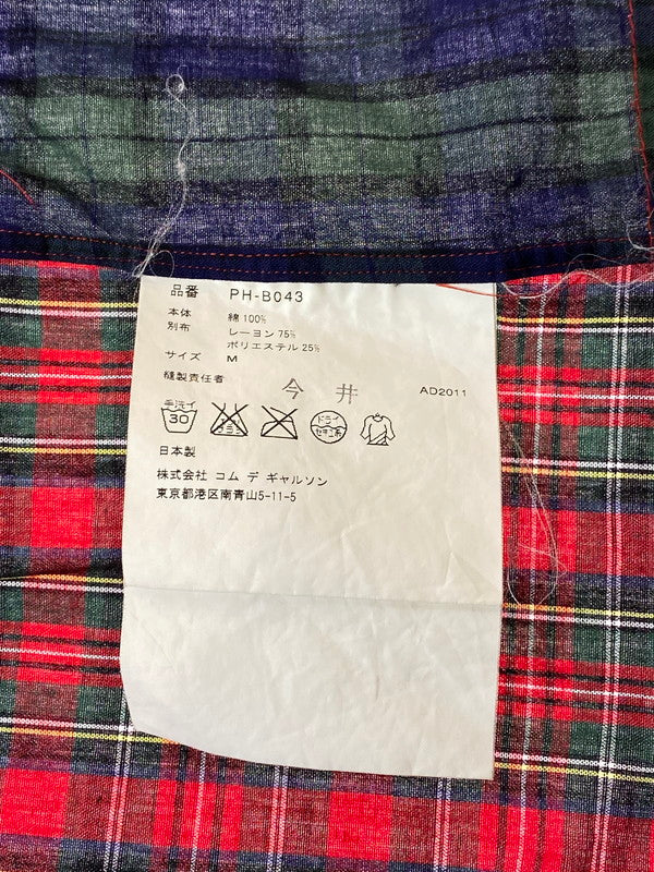 【中古品】【メンズ】 COMME des GARCONS HOMME PLUS コムデギャルソンオムプリュス PH-B043 11AW デカダンス期 コットン切替チェックシャツ 長袖トップス シャツ 140-240909-me-38-min サイズ：M カラー：レッド系 チェック柄 万代Net店