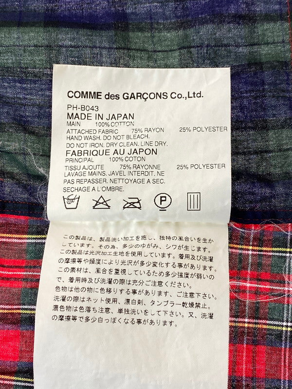 【中古品】【メンズ】 COMME des GARCONS HOMME PLUS コムデギャルソンオムプリュス PH-B043 11AW デカダンス期 コットン切替チェックシャツ 長袖トップス シャツ 140-240909-me-38-min サイズ：M カラー：レッド系 チェック柄 万代Net店