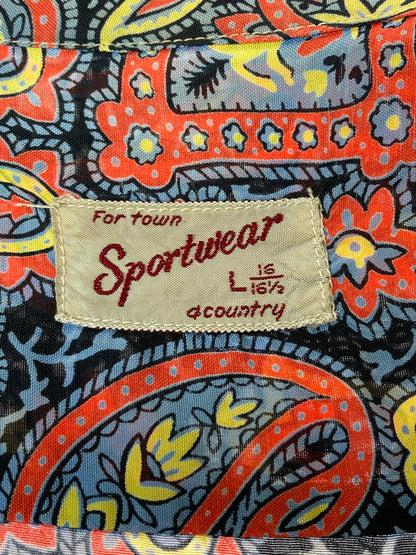 【中古品】【メンズ】  FOR TOWN SPORTWEAR フォー タウン スポーツウェア  50S RAYON HAWAIIAN SHIRT レーヨン ハワイアンシャツ ヴィンテージ メンズ半袖シャツ 146-240913-em-16-min サイズ：Ｌ カラー：レッド/ブラック/イエロー系混色 万代Net店