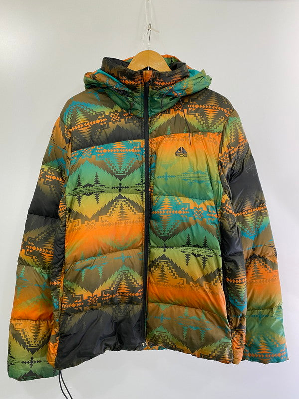 【現状渡し品】【メンズ】 NIKE ACG ナイキ エーシージー 209730-062 2008年製 NATIVE PATTERN DOWN PARKA ネイティブ柄 ダウンパーカー ダウンジャケット アウター 142-240909-me-37-min サイズ：L カラー：グリーン/オレンジ系 万代Net店