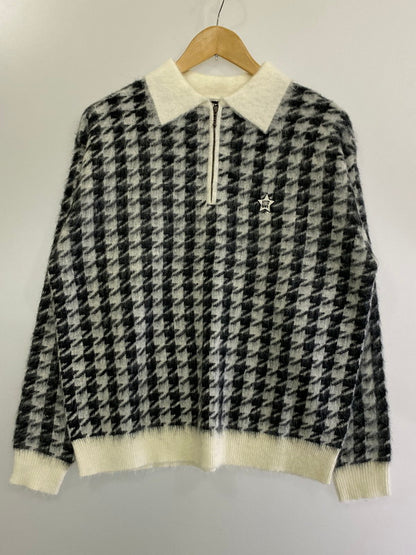 【中古品】【メンズ】 HUF ハフ ONE STAR HOUNDSTOOTH POLO SWEATER 千鳥格子 ポロ セーター トップス 142-240909-me-36-min サイズ：S カラー：ホワイト/ブラック 万代Net店