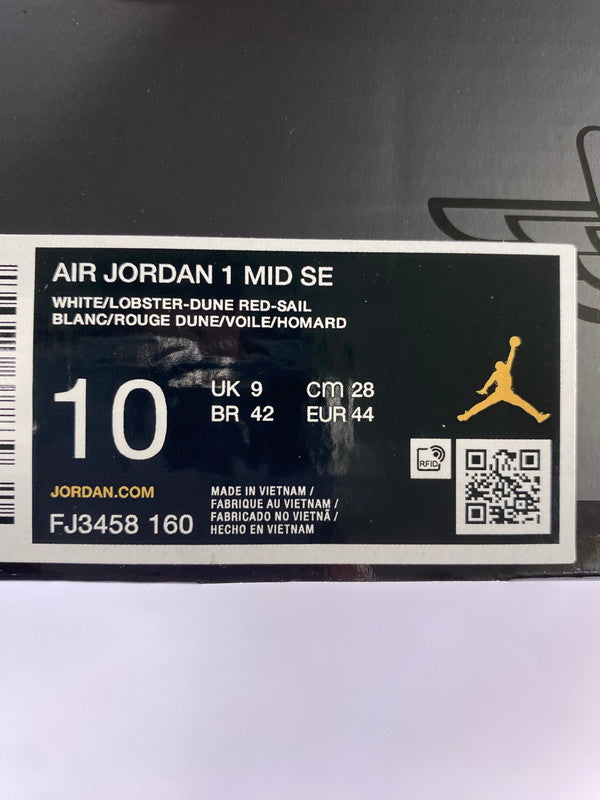 【中古美品】【メンズ】 NIKE ナイキ AIR JORDAN 1 MID SE FJ3458-160 エア ジョーダン 1 ミッド スニーカー 靴 160-240911-yn-17-min サイズ：28.0cm US10 カラー：WHITE/LOBSTER－DUNE RED-SAIL 万代Net店