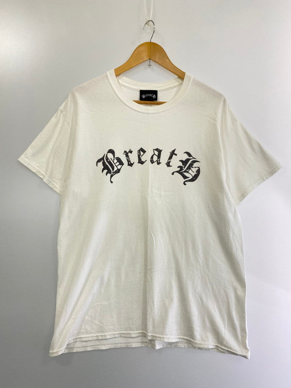 【中古品】【メンズ】 BREATHLESS ブレスレス S S LOGO TEE ロゴ Tシャツ 半袖トップス 142-240917-me-05-min サイズ：L カラー：ホワイト 白 万代Net店