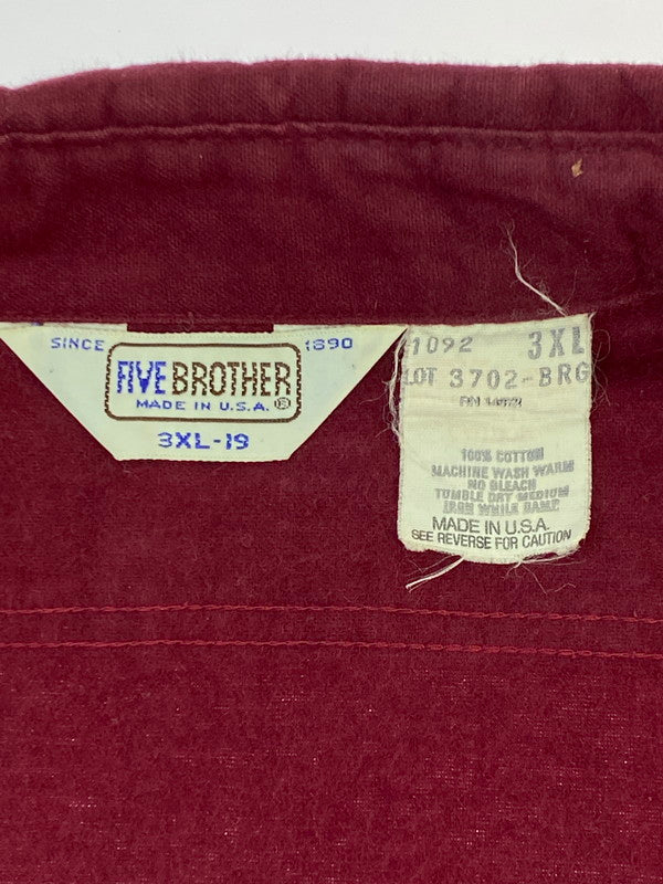 【中古品】【メンズ】 FIVE BROTHER ファイブブラザー 70S 80S LOT3702-BRG USA製 LS SHIRT シャツ トップス 146-260110-zi-17-min サイズ：3XL カラー：ワインレッド 万代Net店
