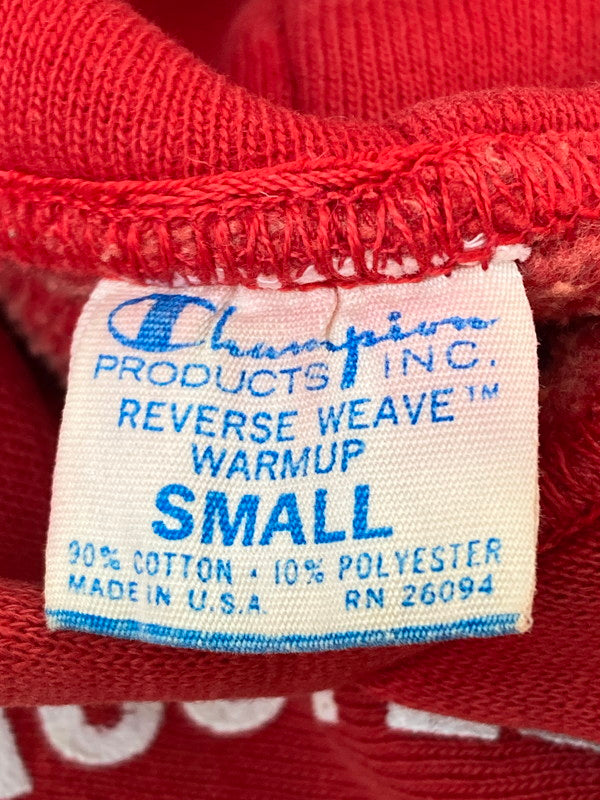 【中古品】【メンズ】 Champion チャンピオン REVERSE WEAVE 青単色タグ前期 70S MANLIUS PEBBLE HILL 三段プリント フーデッドスウェットシャツ トップス 146-240917-ks-18-min サイズ：S カラー：レッド 万代Net店